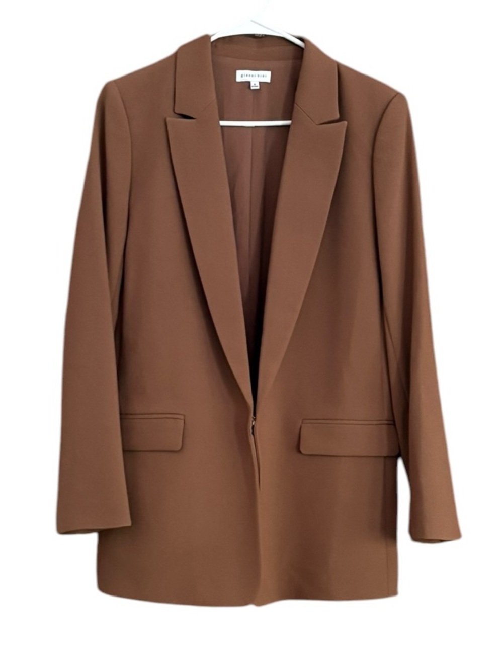 Gianni Bini Boyfriend Long Line Blazer Mocha Brown Career Casual Sz 4